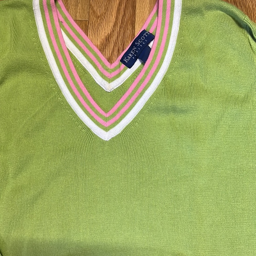 Karen Scott Petites light weight V-neck sweater - Picture 2 of 5